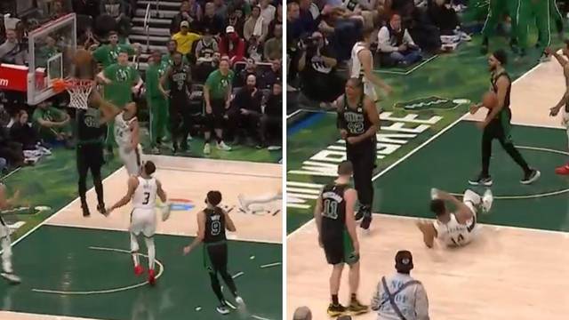 VIDEO Giannis nije znao gdje je: Zvijezda Bostona žestoko je zakucala i poslala ga na pod!