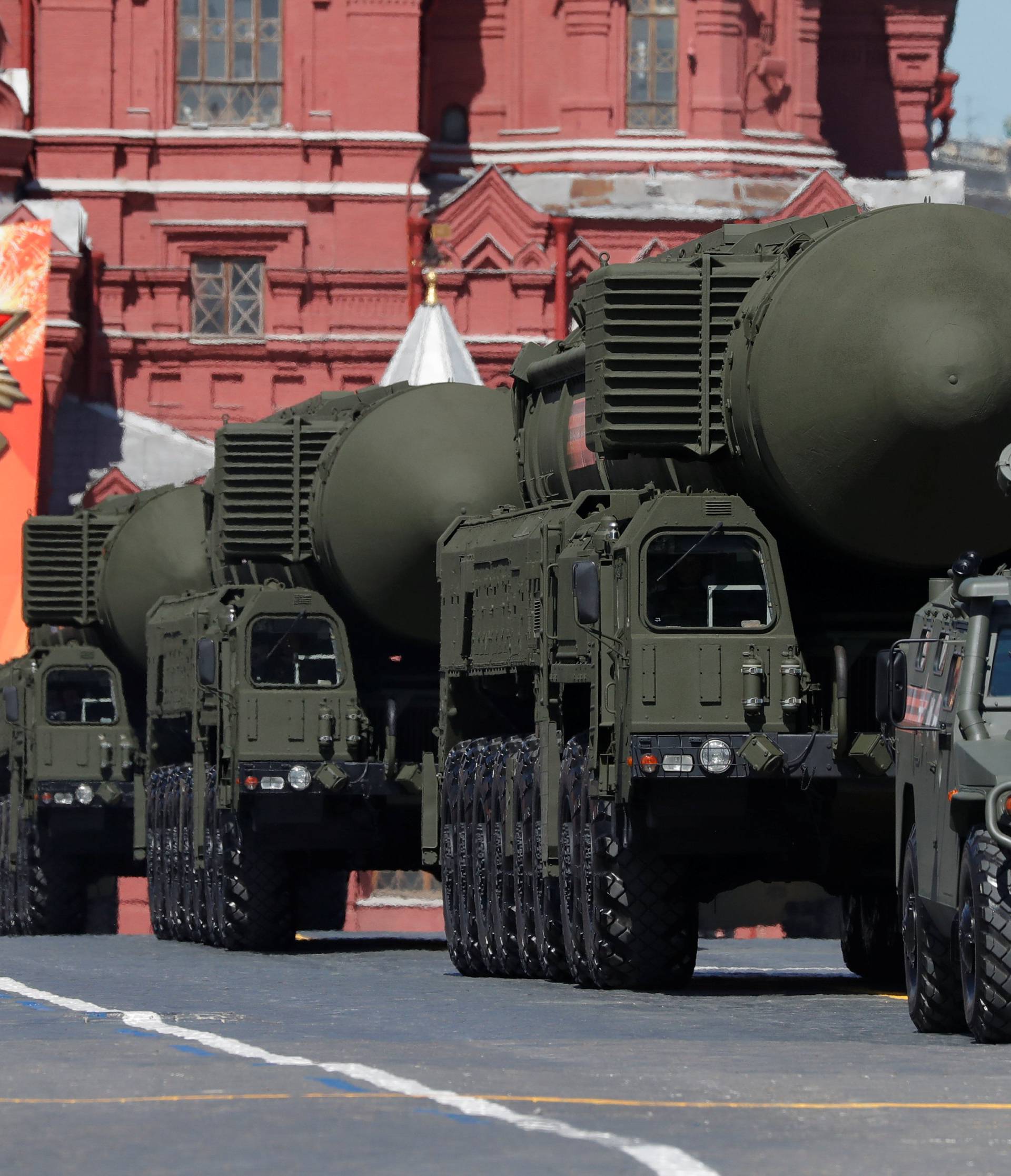 Russian servicemen drive Yars RS-24 intercontinental ballistic missile systems during the Victory Day parade at the Red Square in Moscow