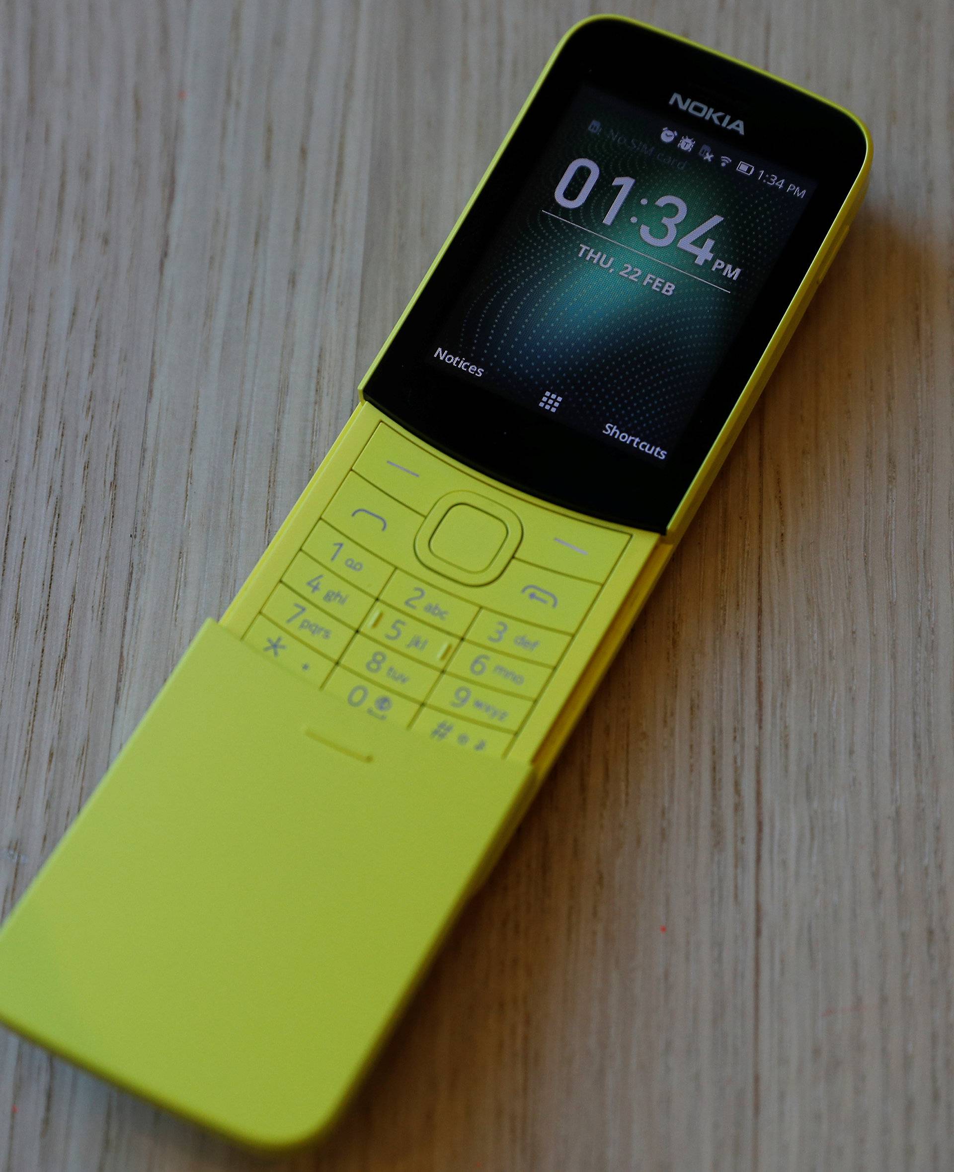 The Nokia 8110 Feature phone is seen at a pre-launch event in London