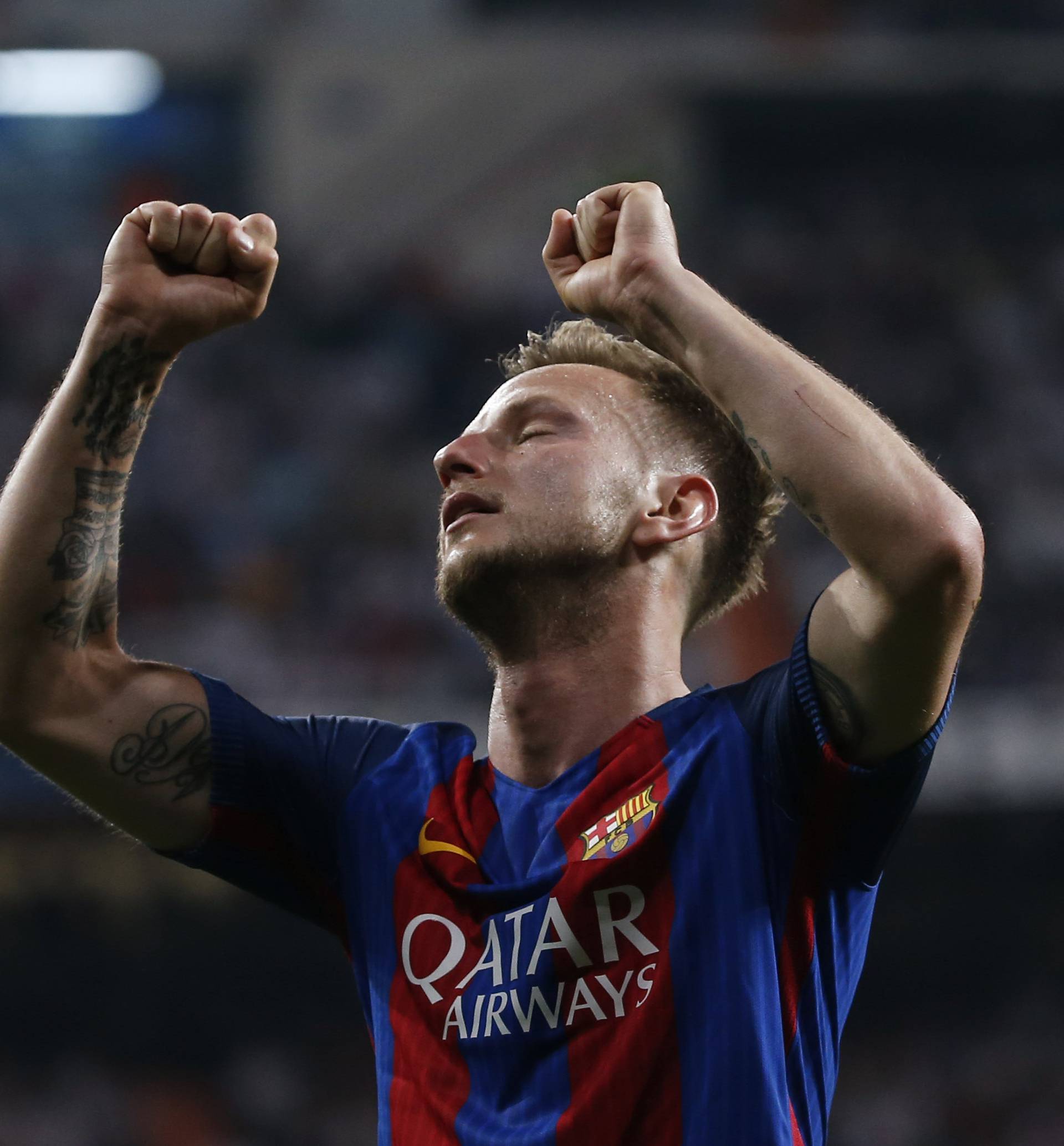 Barcelona's Ivan Rakitic celebrates scoring their second goal