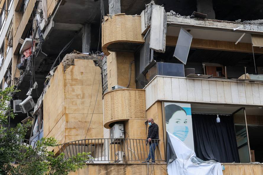 A damaged building following a targeted Israeli strike, in Beirut