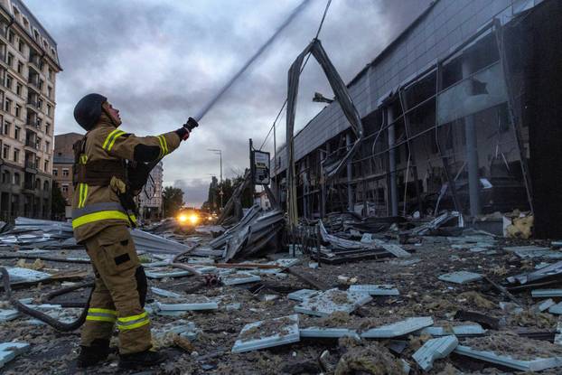 Aftermath of overnight Russian missile and drone strikes in Kyiv