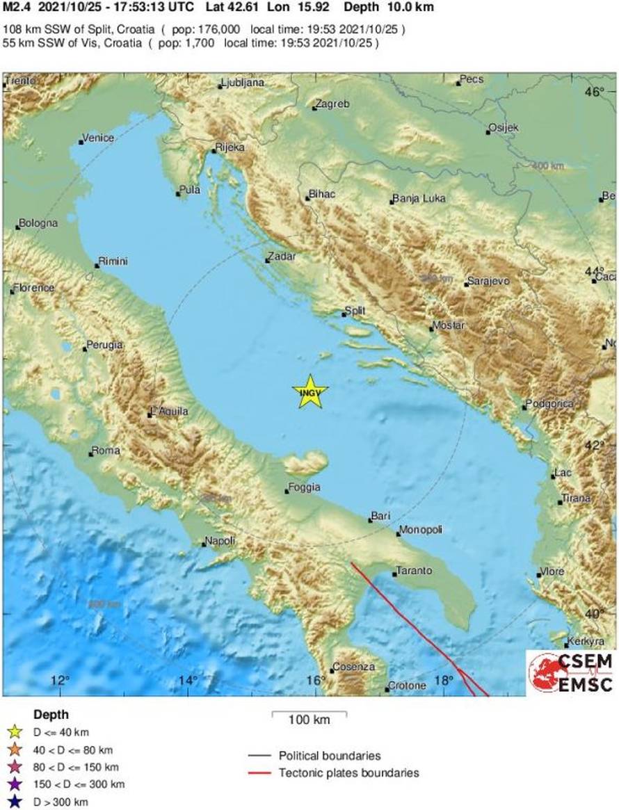 Potres jačine 2.4 po Richteru navečer protresao Jadran