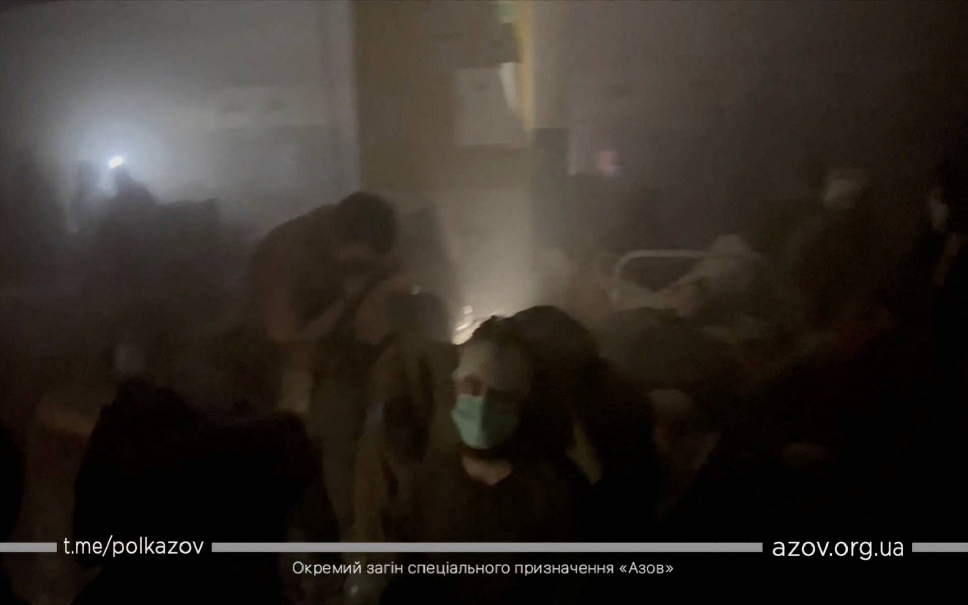 A screen grab obtained from a handout video shows what is said to be the aftermath of Russian bombardment of a military field hospital in Azovstal steelworks in Mariupol