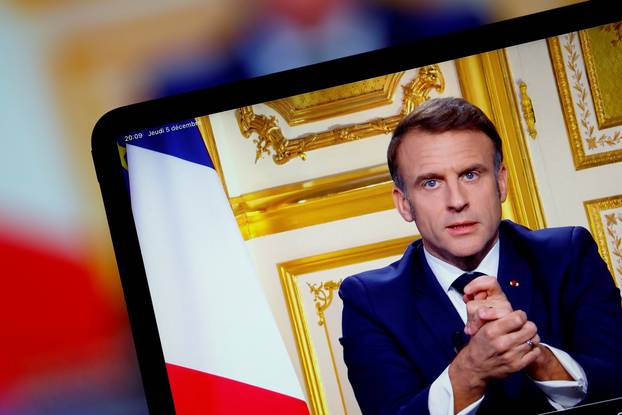 French President Macron makes a television address to the nation, in Paris