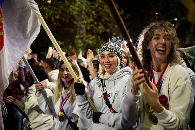 Demonstrators protest to mark the first anniversary of the fatal November 2024 Novi Sad railway station canopy collapse, in Novi Sad