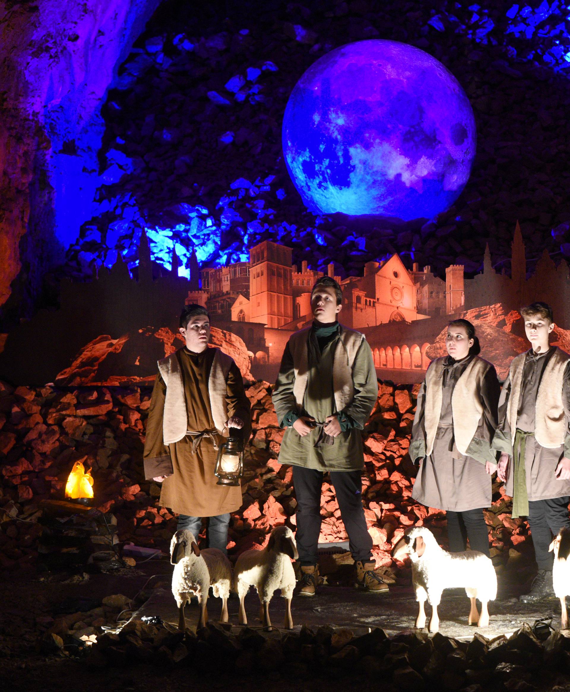 Actors perform the real-life Nativity biblical scenes in Postojna cave, in Postojna