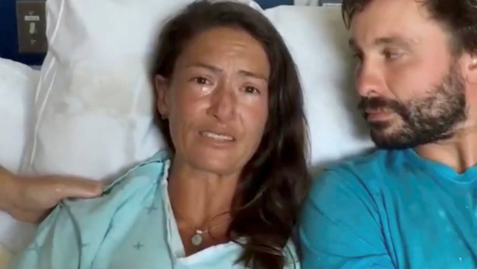 Still image from video of Amanda Eller, a yoga instructor who went missing for 17 days while hiking in Maui's Makawao Forest Reserve, speaking from her hospital bed at Maui Memorial Medical Center in Hawaii