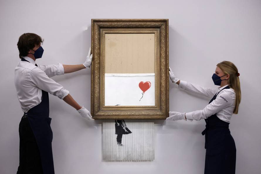 Banksy's 'Love is in the Bin' photocall at Sotheby's
