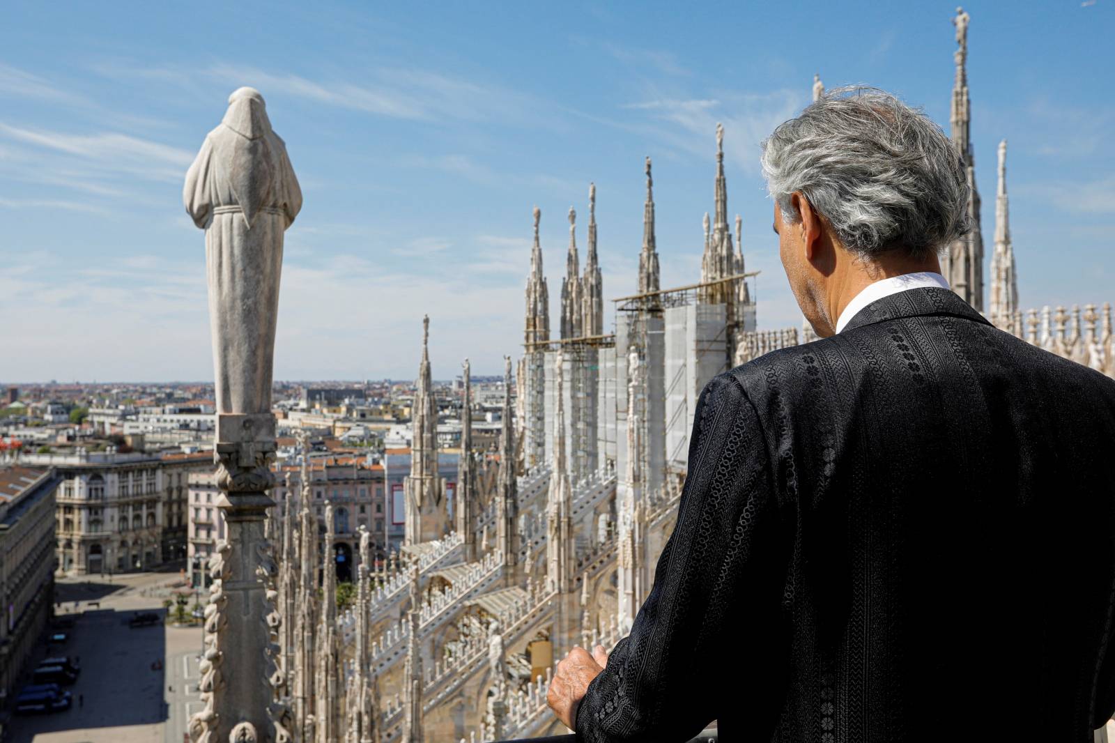 Italian opera singer Andrea Bocelli participates in ''Music for hope'' event at an empty Duomo Cathedral in Milan