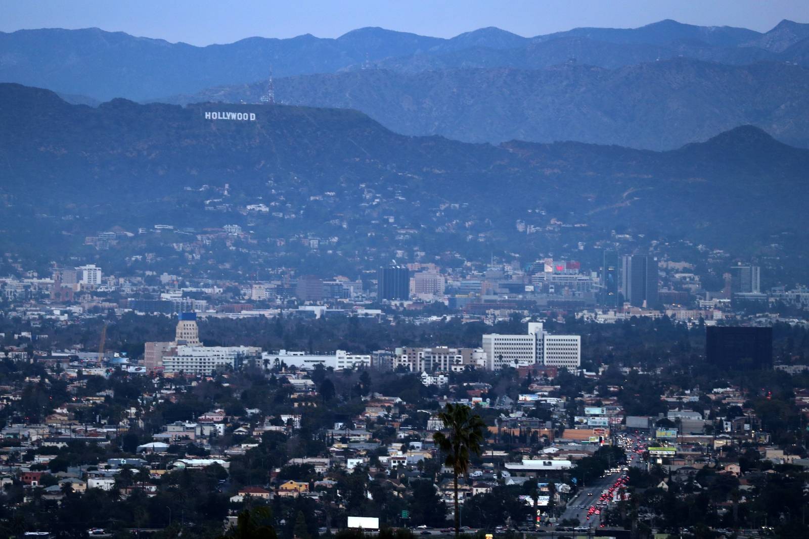 The Hollywood sign overlooks Hollywood, site of the Oscars, in Los Angeles