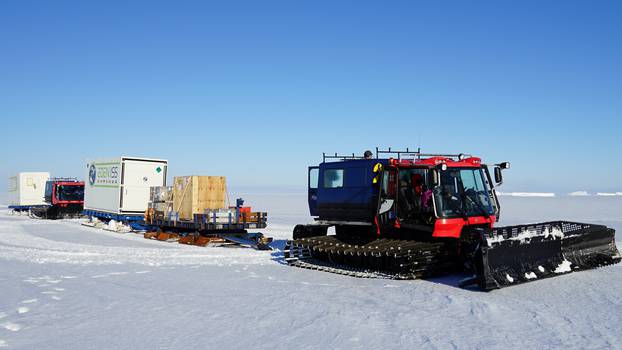 The EDEN ISS greenhouse is transported to its destination in the Antarctic