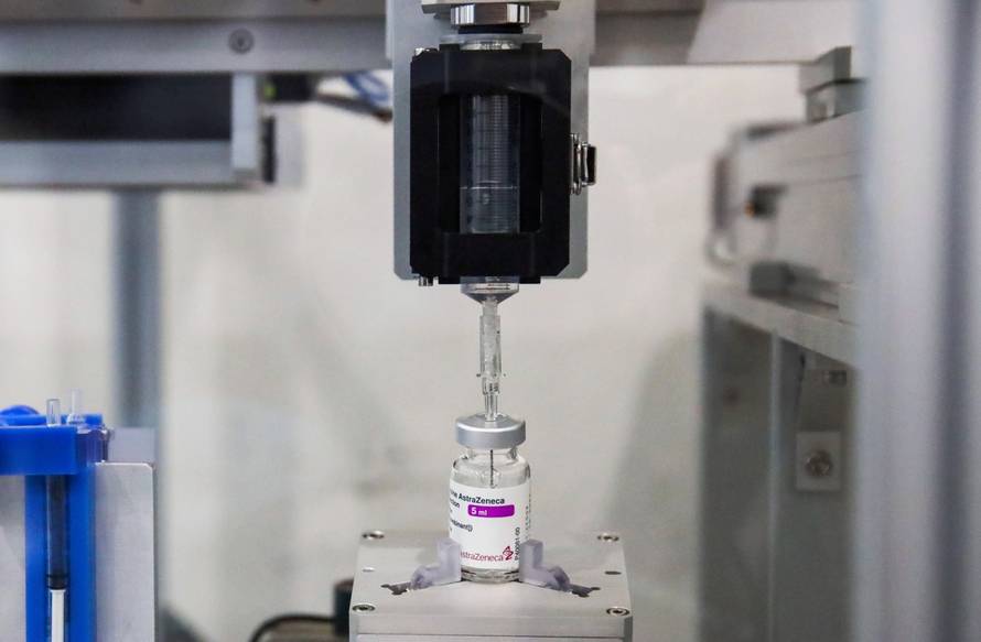 A vaccine extraction machine called AutoVacc, designed by the Chulalongkorn University's Biomedical Engineering Research Center to extract extra doses out of AstraZeneca vaccine vials, is seen in Bangkok