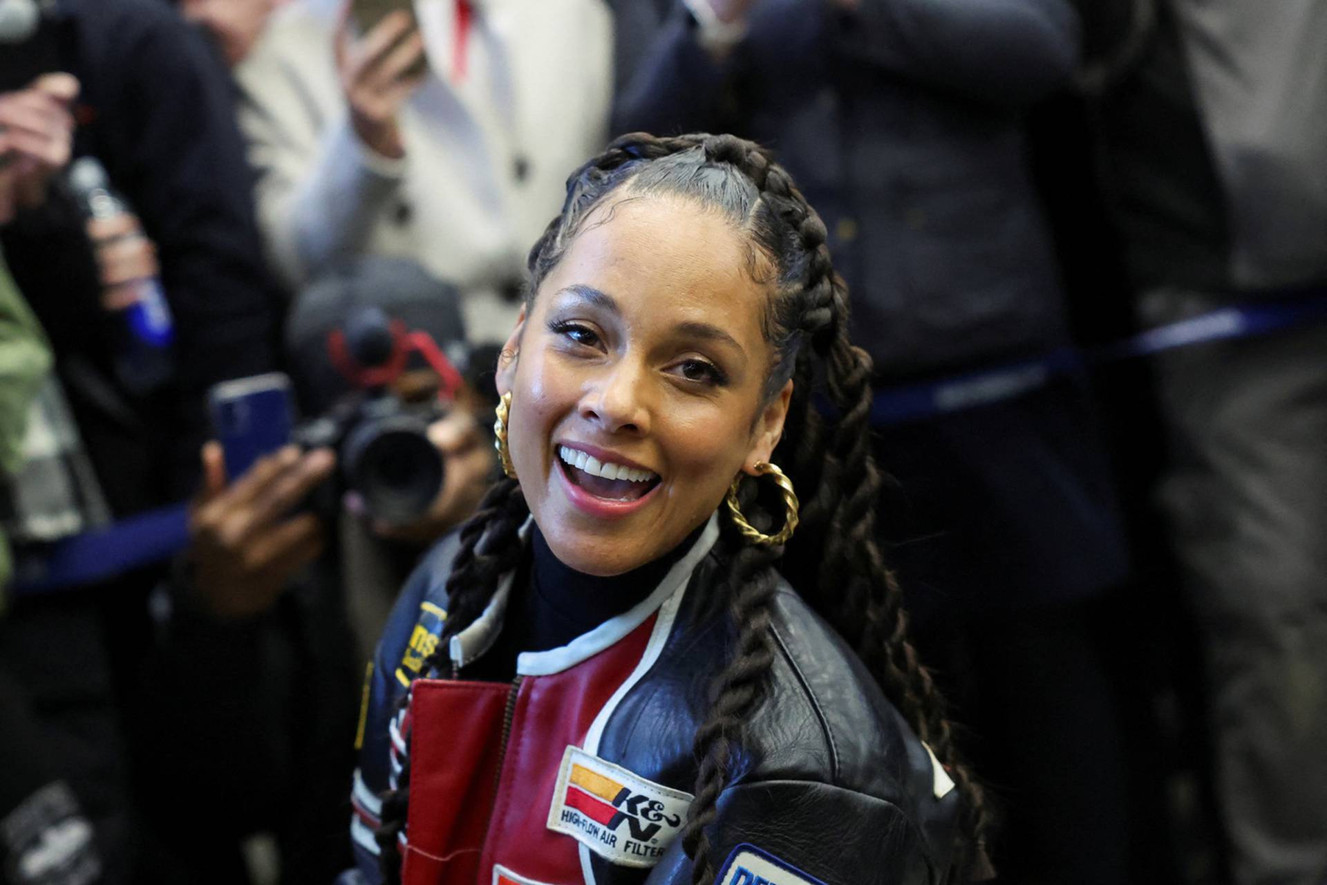 Singer Alicia Keys performs at St. Pancras International Station in London