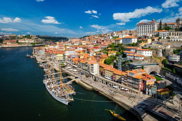 Aerial view of Porto city, Portugal, on sunset