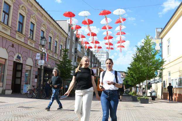 Bjelovar: Ukrašavanje grada uoči Terezijane i SP-a za podršku Vatrenima uz crveno bijele boje