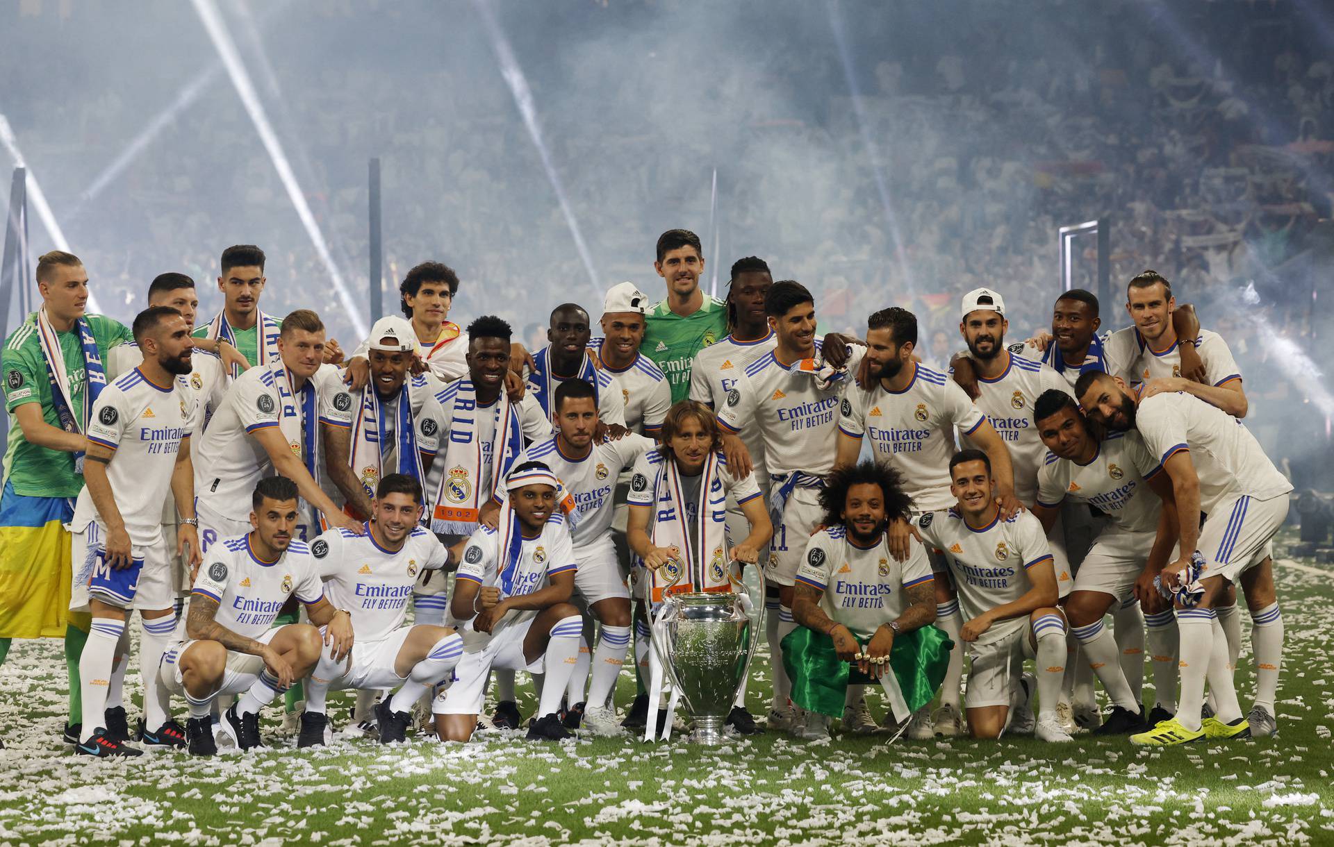 Real Madrid celebrate winning the Champions League Final