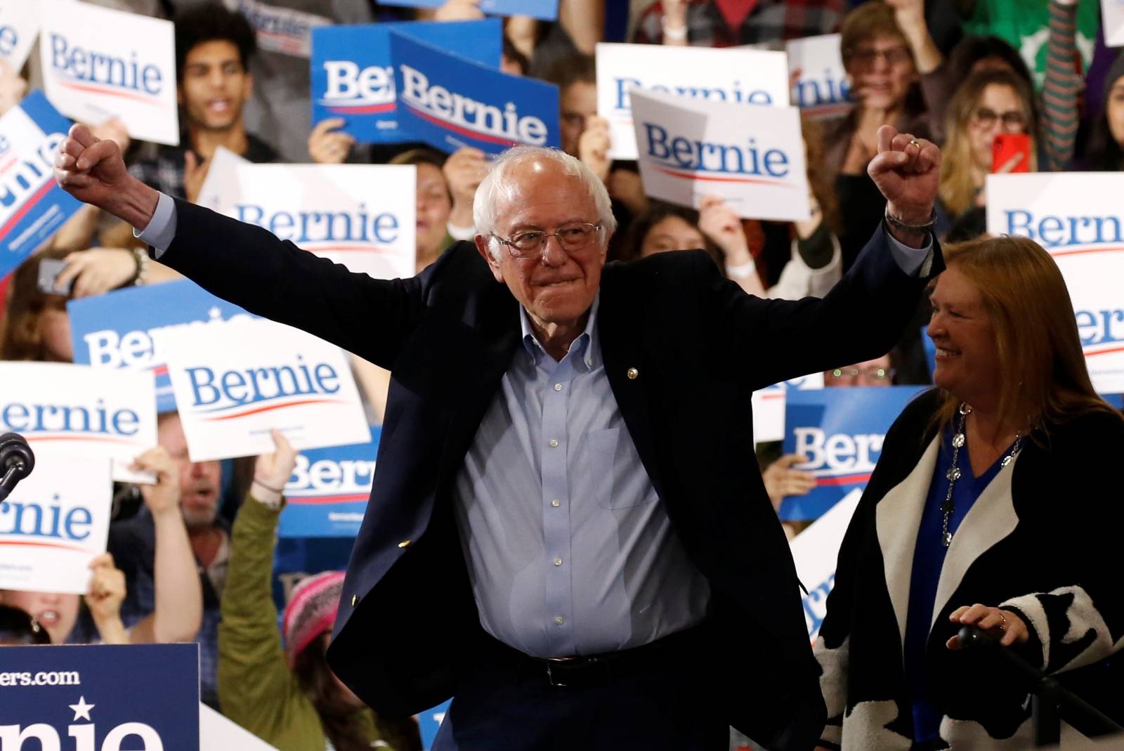 Democratic U.S. presidential candidate Senator Bernie Sanders arrives to speak at his Super Tuesday night rally in Essex Junction, Vermont, U.S.