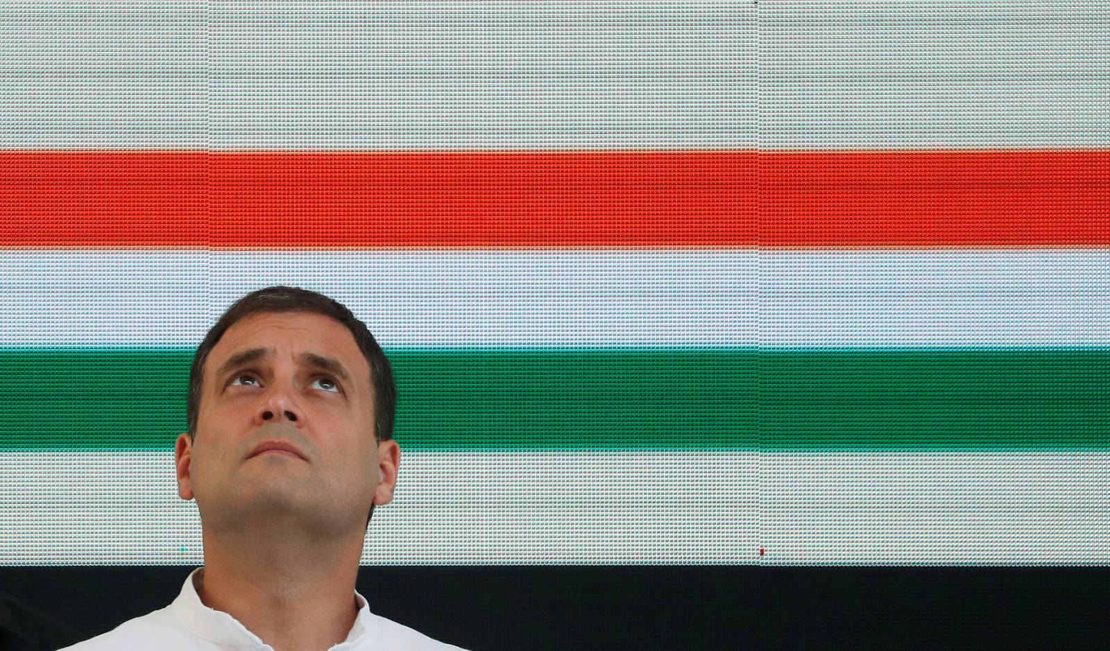 FILE PHOTO: Rahul Gandhi, President of India's main opposition Congress party, looks up before releasing his party's election manifesto for the April/May general election in New Delhi