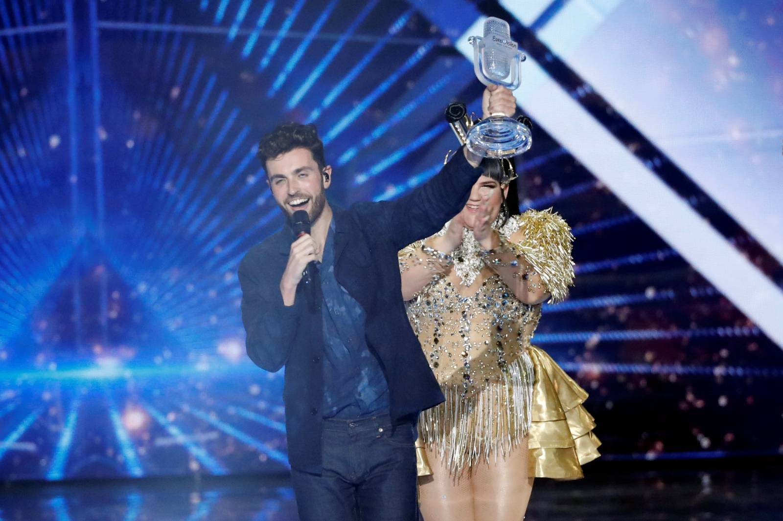 Participant Duncan Laurence of the Netherlands reacts after winning the 2019 Eurovision Song Contest in Tel Aviv, Israel