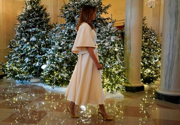 Trump greets schoolchildren as she tours the holiday decorations at White House in Washington