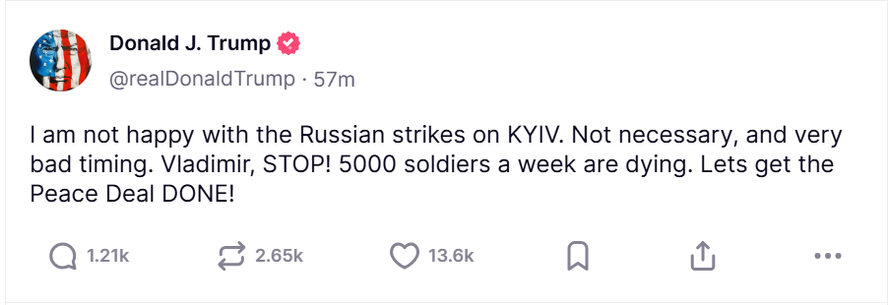 Trump nakon žestokog napada na Kijev: 'Vladimire, prestani!'