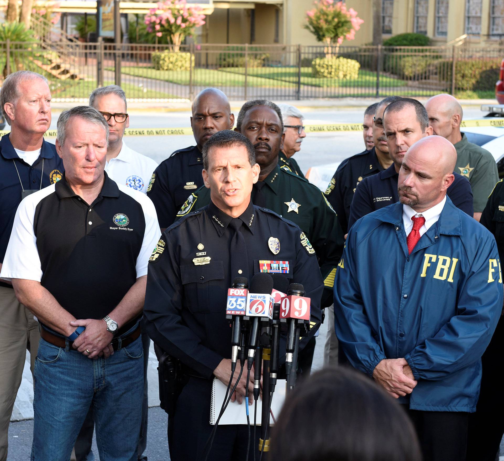 Orlando Police Chief John Mina and other city officials answer the media's questions about the Pulse nightclub shooting in Orlando