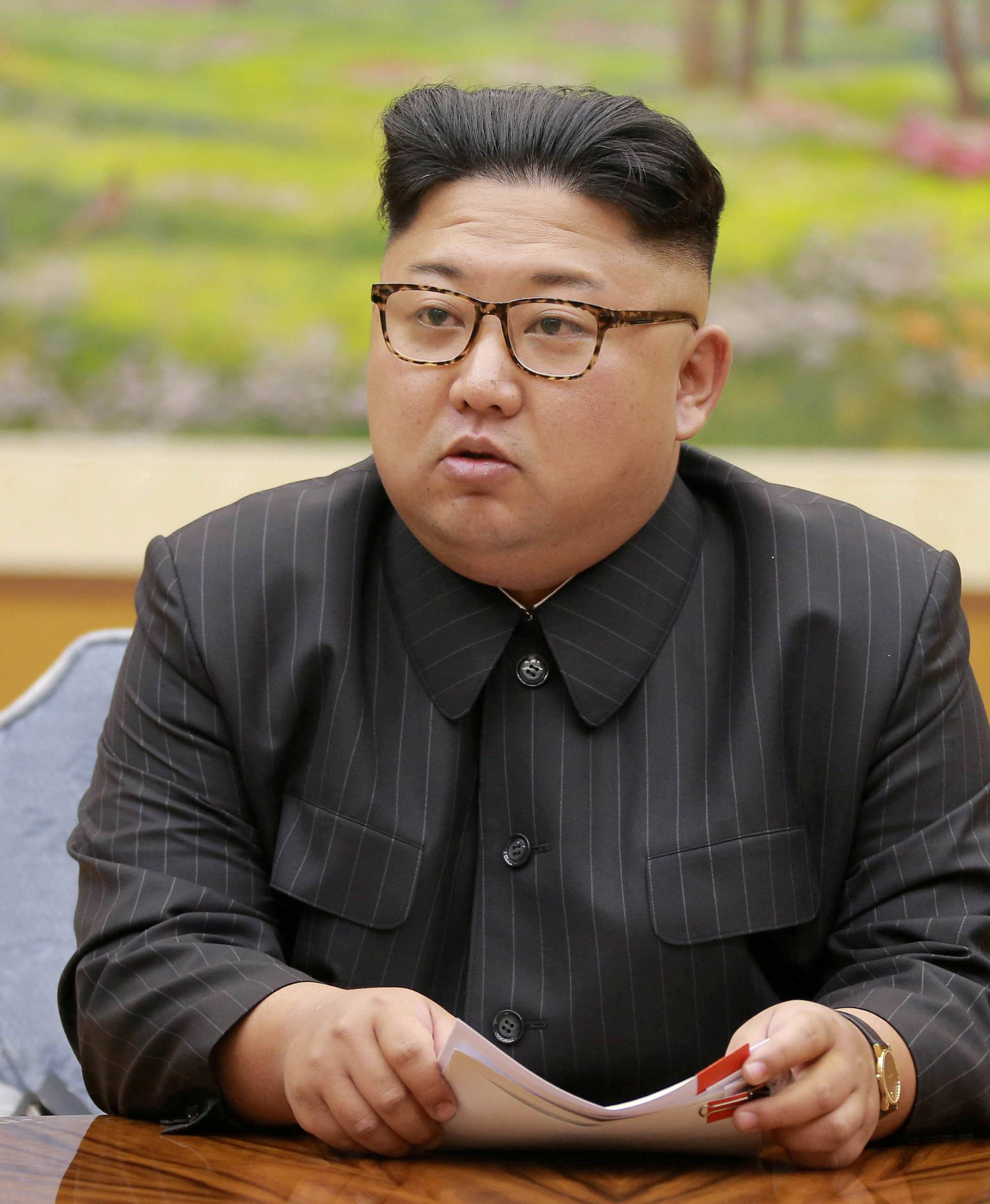 FILE PHOTO: North Korean leader Kim Jong Un participates in a meeting with the Presidium of the Political Bureau of the Central Committee of the WorkersÃ Party of Korea