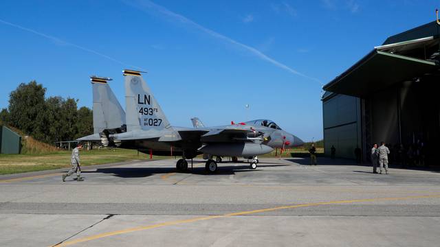 FILE PHOTO: U.S. Air Force F-15C Eagle fighter is seen during NATO Baltic air policing mission takeover ceremony in Siauliai