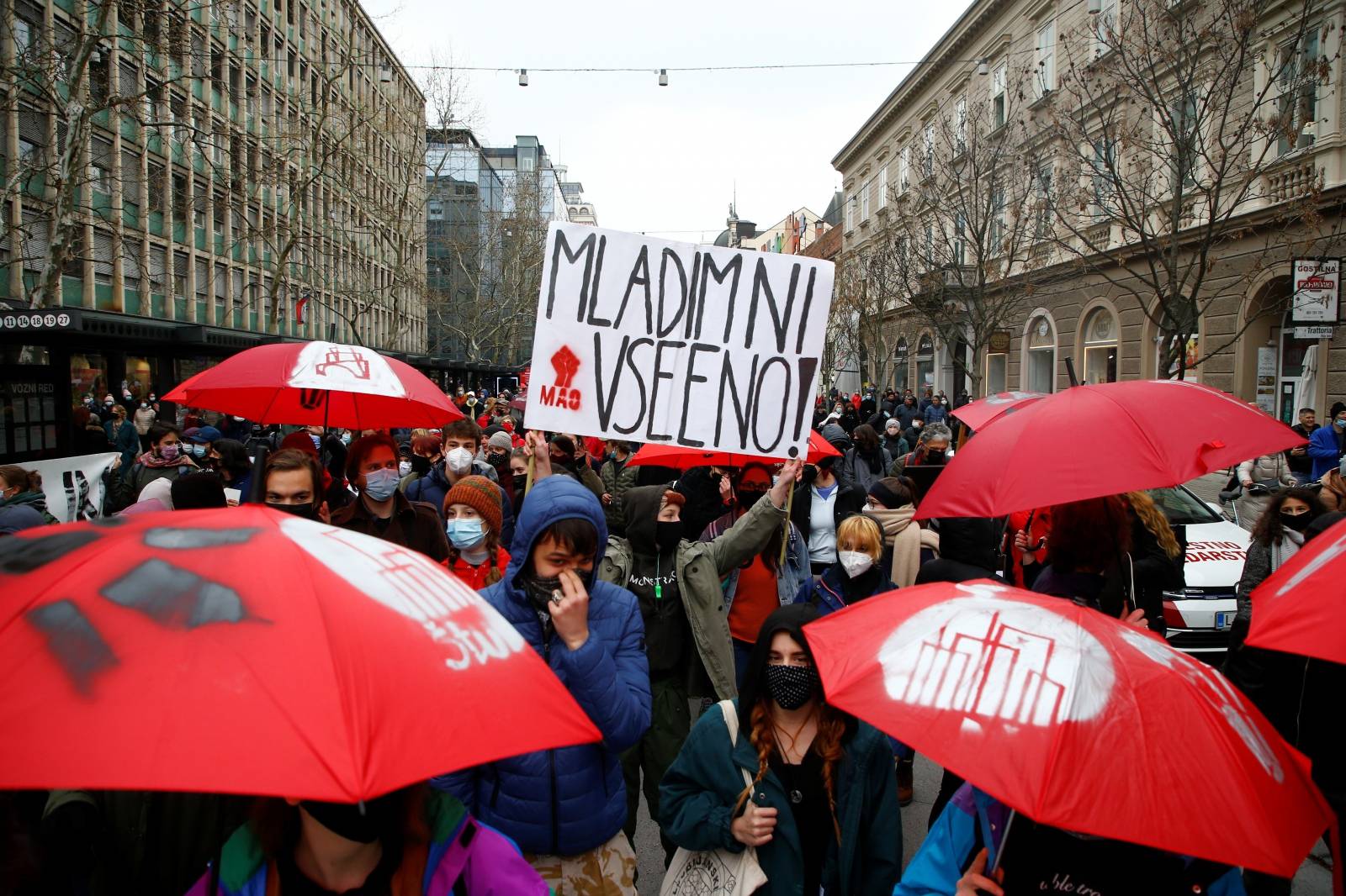 Demonstrators attend an anti-government protest in Ljubljana