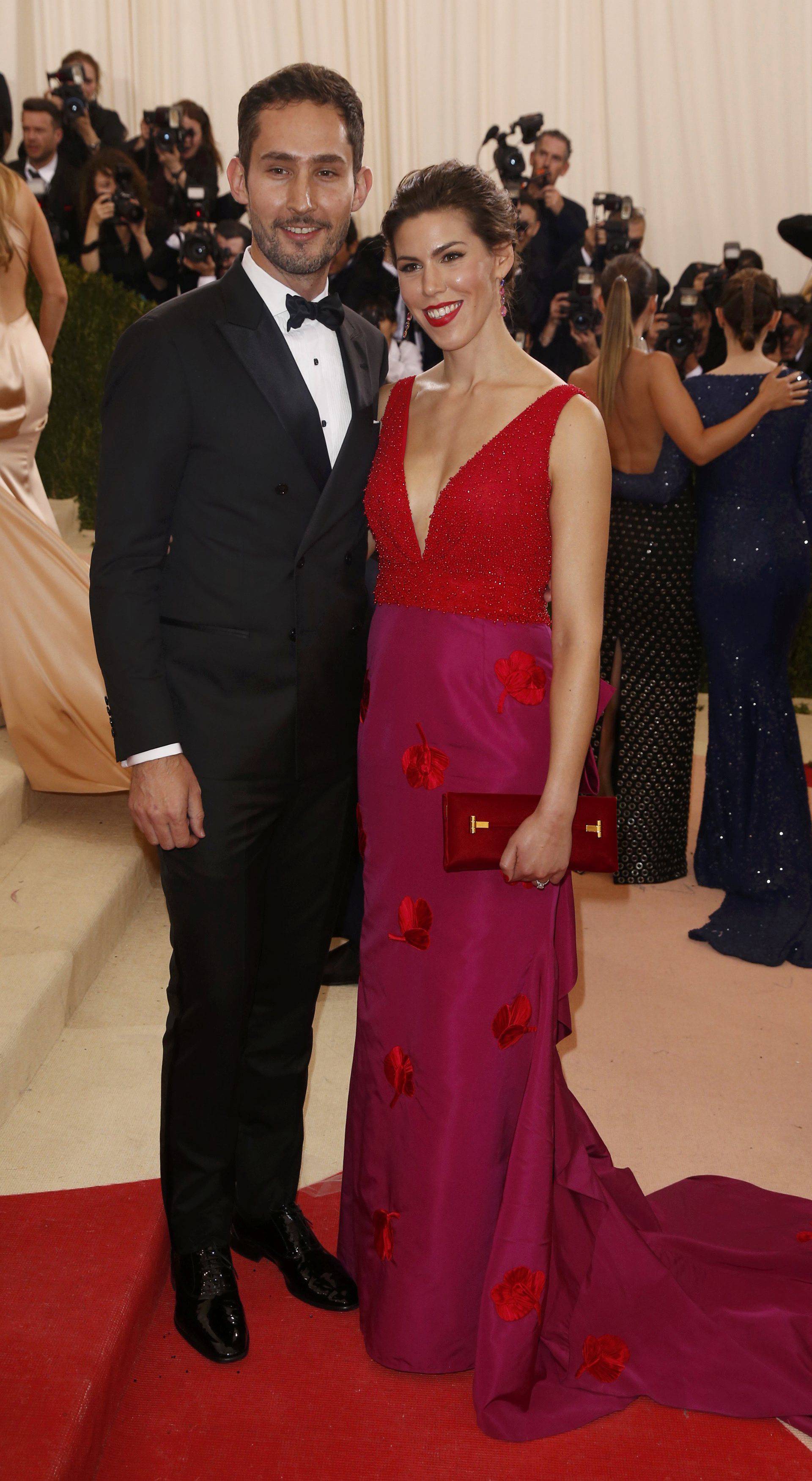 Instagram founder and CEO Kevin Systrom and wife Nicole Schuetz arrive at the Met Gala in New York