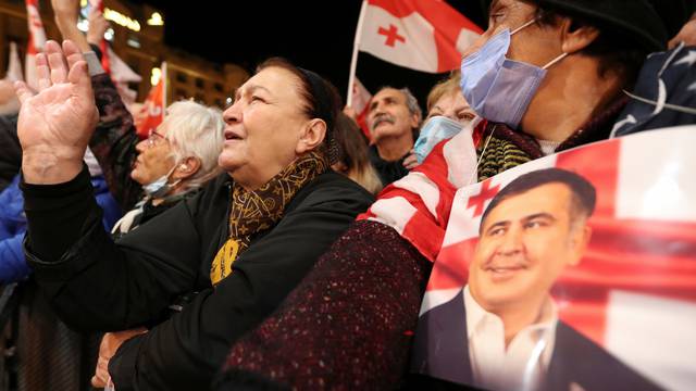 Georgian opposition supporters hold a rally in support of jailed ex-president Saakashvili in Tbilisi