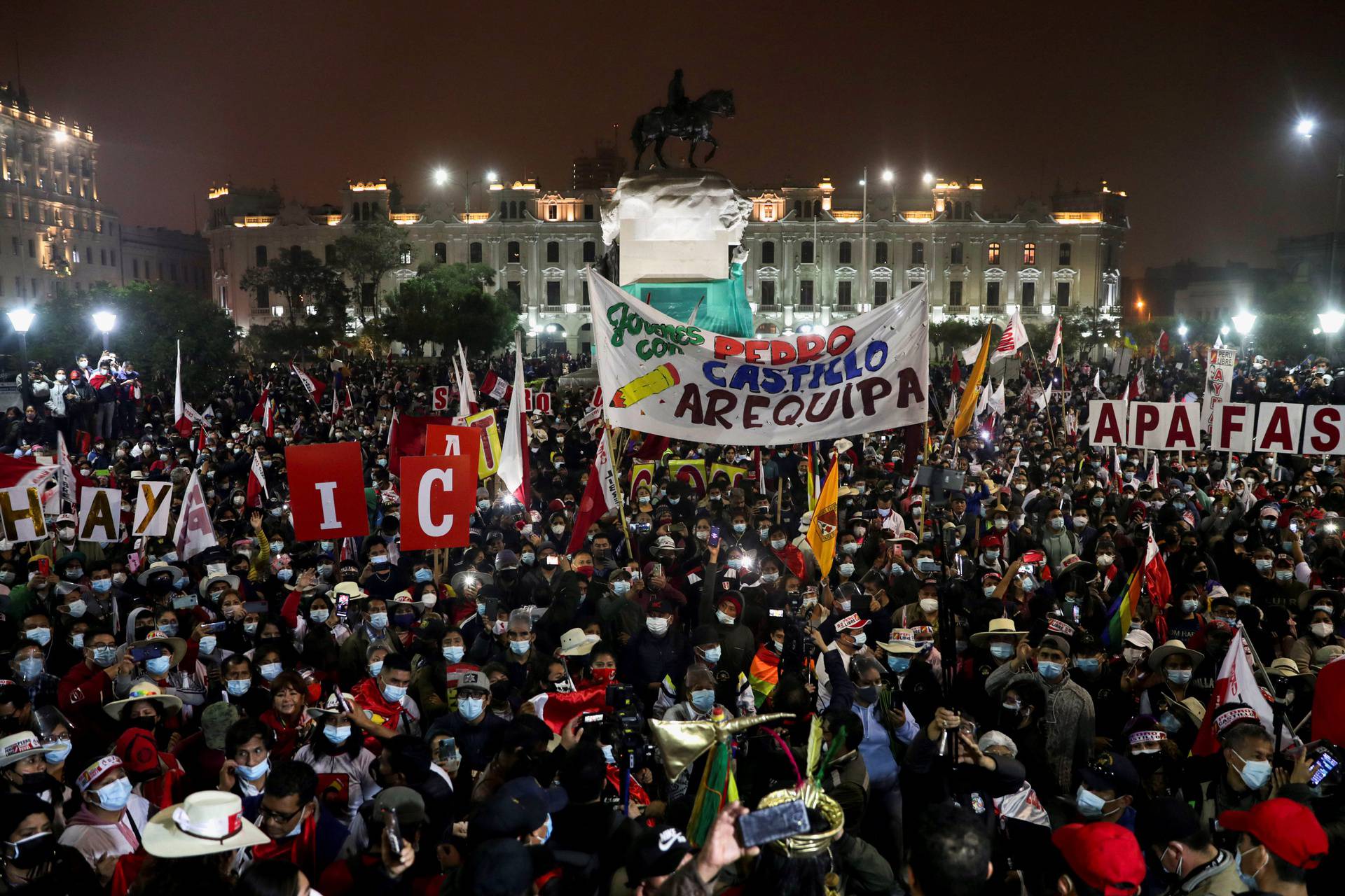 Peruvians march in support of their respective presidential candidates amid polarized election, in Lima