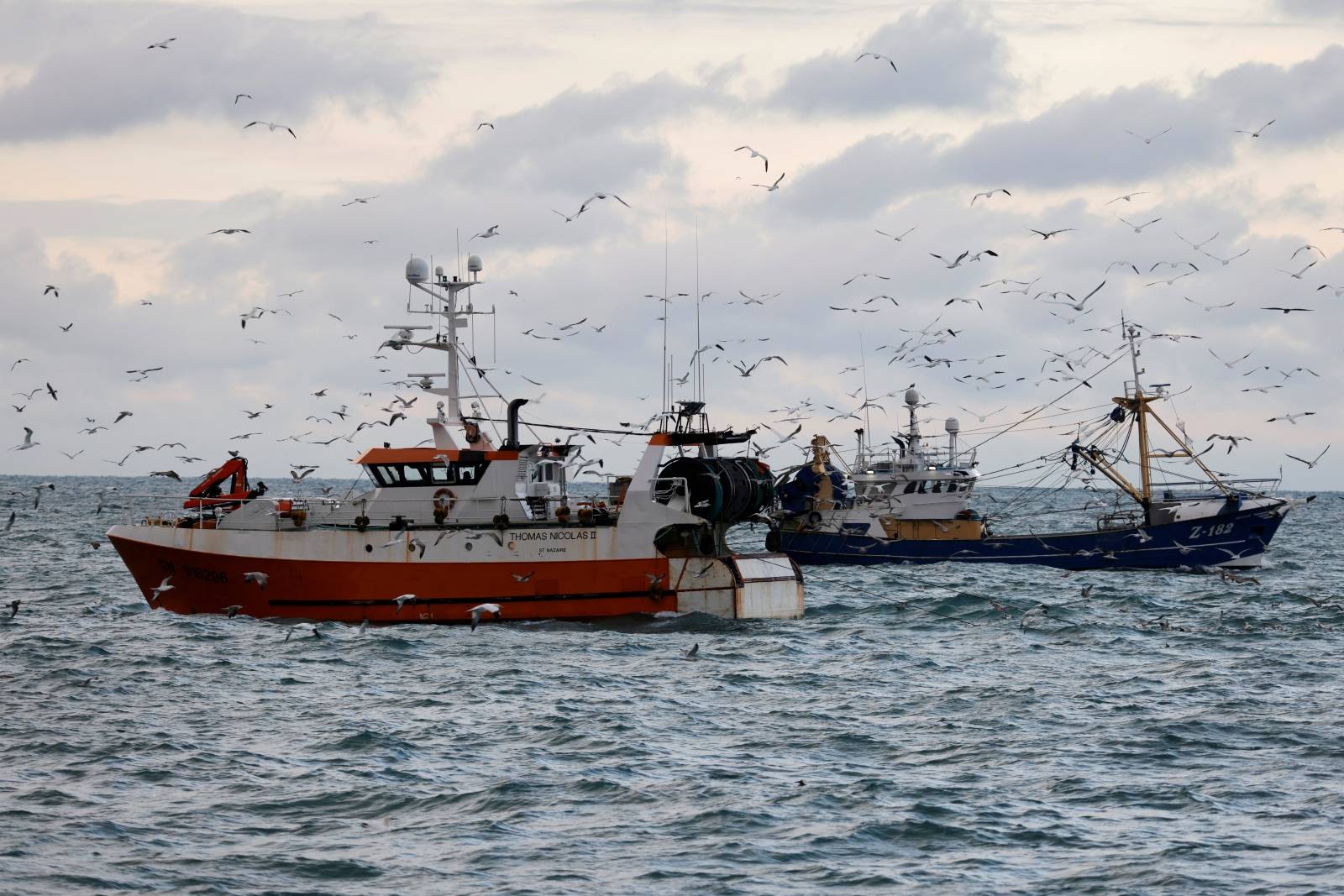 FILE PHOTO: On board the French fishing vessel Nicolas Jeremy in the North Sea