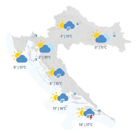 Temperature padaju! Vikend donosi zahlađenje. Idući tjedan snijeg i minusi, Zagreb  i do -6°C