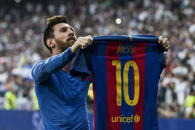 La Liga between Real Madrid and Futbol Club Barcelona at Santiago Bernabeu Stadium in Madrid