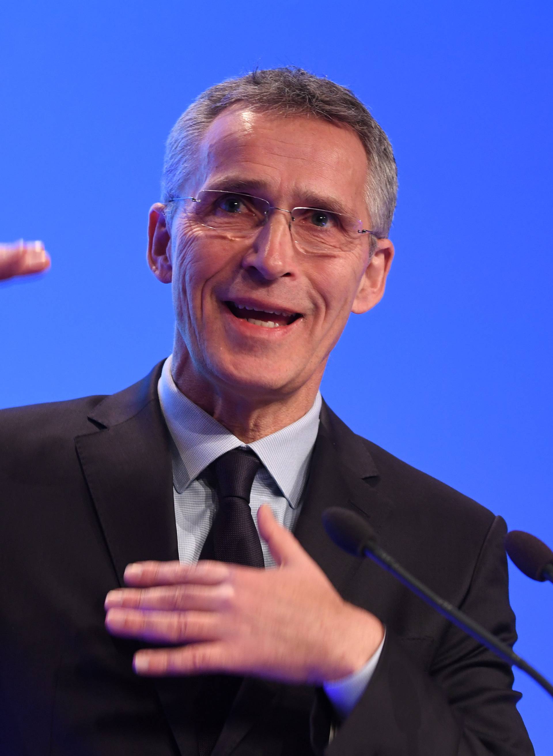 NATO Secretary General Jens Stoltenberg delivers a keynote speech at the "Folk och Forsvar" security conference in Salen, Sweden