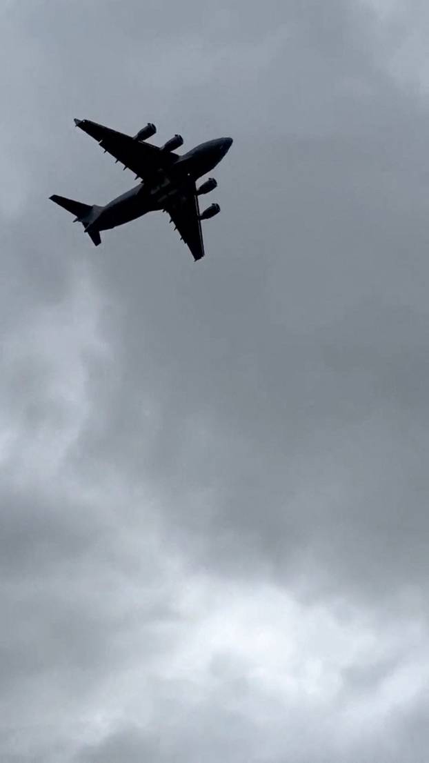 A U.S. military transport plane approaches Moscow