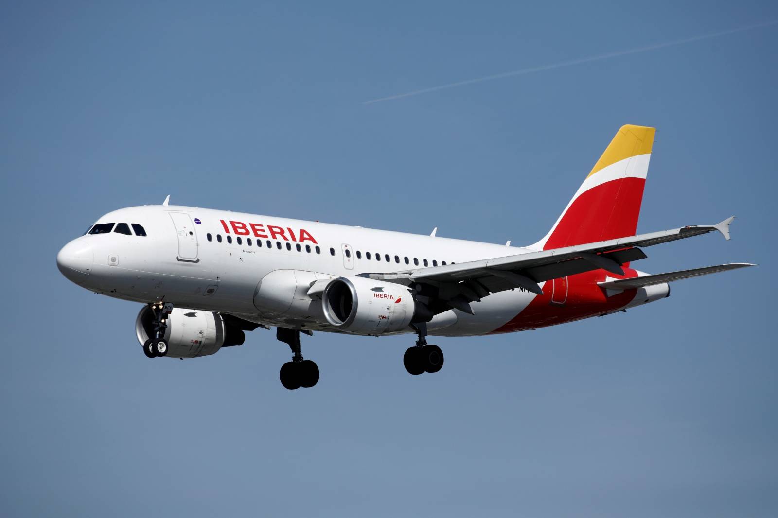 FILE PHOTO: An Airbus A319 aircraft, operated by Iberia, lands at Orly Airport near Paris