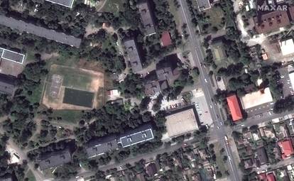 A satellite image shows apartment buildings at Zelinskovo street, before the Russian invasion in Ukraine, in the western section of Mariupol
