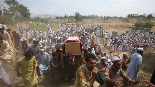 People attend funeral of the blast victims in Bajaur