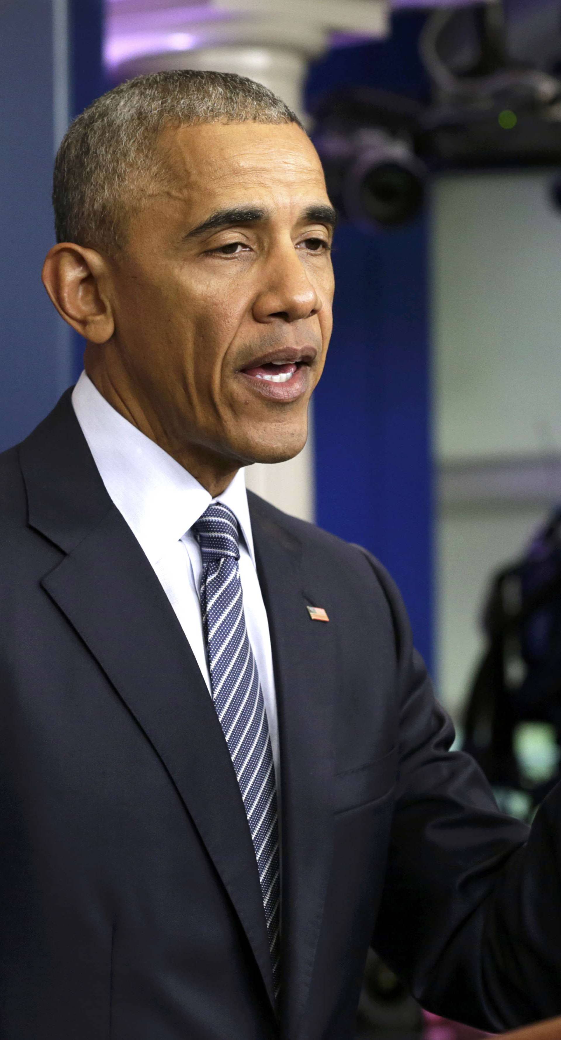 US President Barack Obama participates in news conference at the White House in Washington