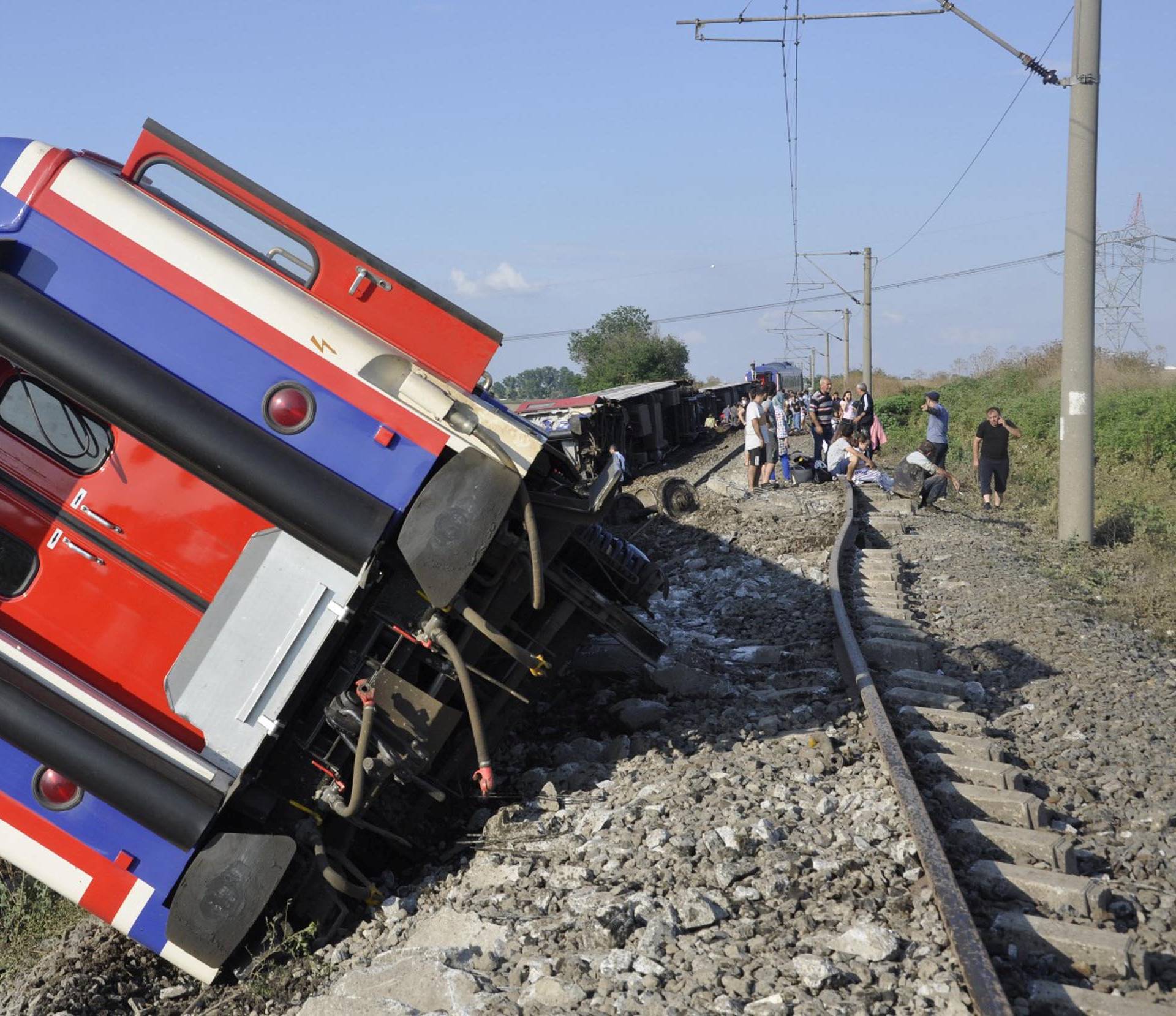 A derailed train is seen near Corlu in Tekirdag province