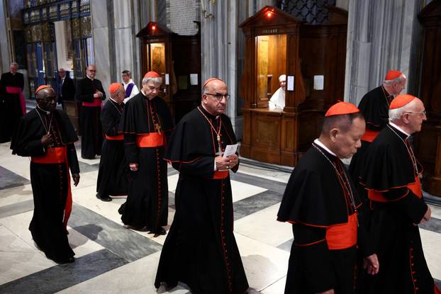 Cardinals visit the tomb of the late Pope Francis at the Basilica of Saint Mary Major, in Rome