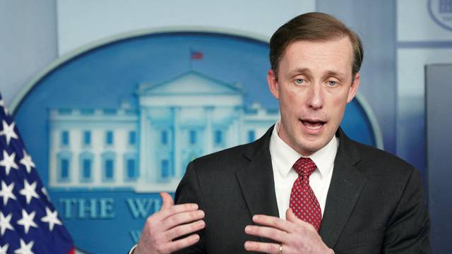 FILE PHOTO: U.S. National security adviser Jake Sullivan speaks at a press briefing at the White House in Washington