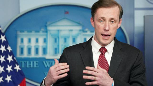 FILE PHOTO: U.S. National security adviser Jake Sullivan speaks at a press briefing at the White House in Washington