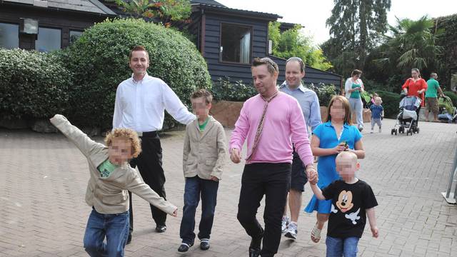Barrie and Tony Drewitt-Barlow, Britains first gay surrogate fathers with their family at Colchester Zoo, Essex, Britain - 28 Sep 2009
