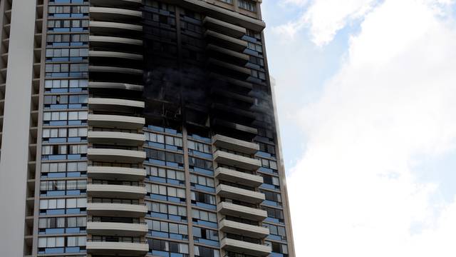 The  Marco Polo apartment building after a fire broke out in it in Honolulu, Hawaii.