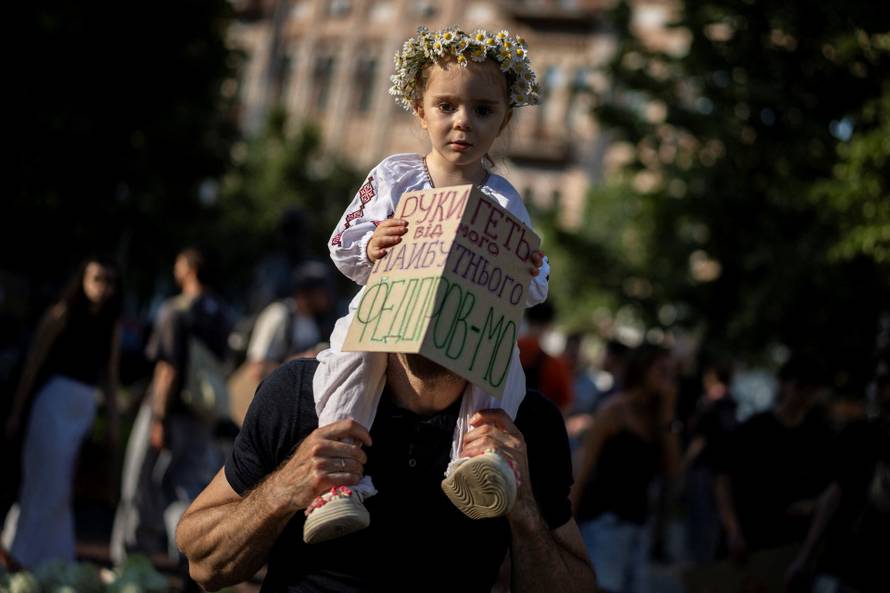 Protest against Ukrainian President Zelenskiy's decision to replace Fedorov as defence minister, in Kyiv