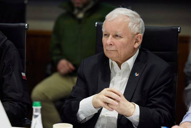 Polish Deputy Prime Minister Kaczynski attends a joint meeting with Polish Prime Minister Morawiecki, Czech Prime Minister Fiala, Slovenia's Prime Minister Jansa and Ukraine's President Zelenskiy in Kyiv